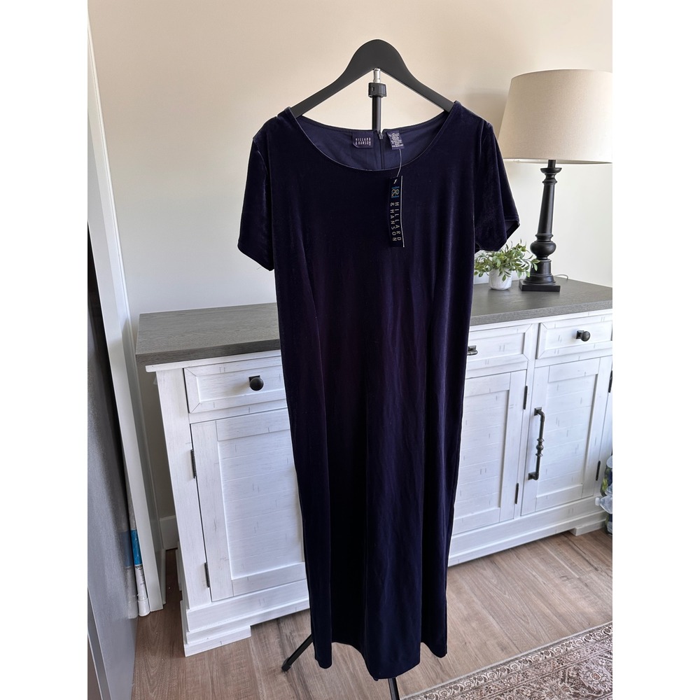 NEW Hillard & Hanson Navy‎ Blue Velvet Maxi Dress Tie Back Size 16 NWT